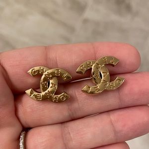CC Chanel gold button earrings